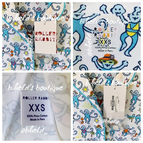 Roller Rabbit Palm Beach Monkey Polo Pajamas in Multi Monkey Size XXS New NWT - Picture 4 of 17